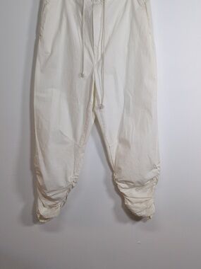 Free People Ruched Ankle Joggers  White 100% Cotton Drawstring Waist Size Small
